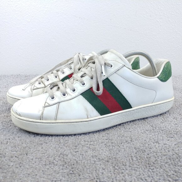 Gucci Ace Sneakers Mens 9 Low Top White Leather Band Stripe Made in Italy - Picture 1 of 16